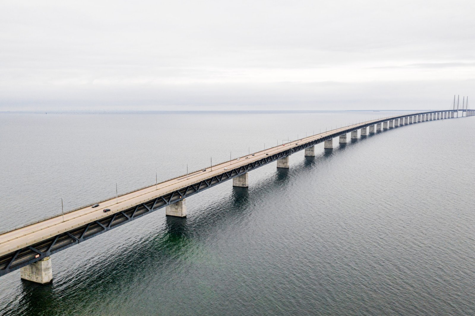 An aerial view of the Oresund bridge between Denmark and Sweden, Oresundsbron